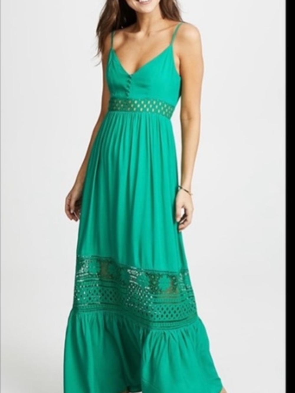 BB Dakota Emerald Green Spaghetti-Strap Lace-Panel Maxi Dress